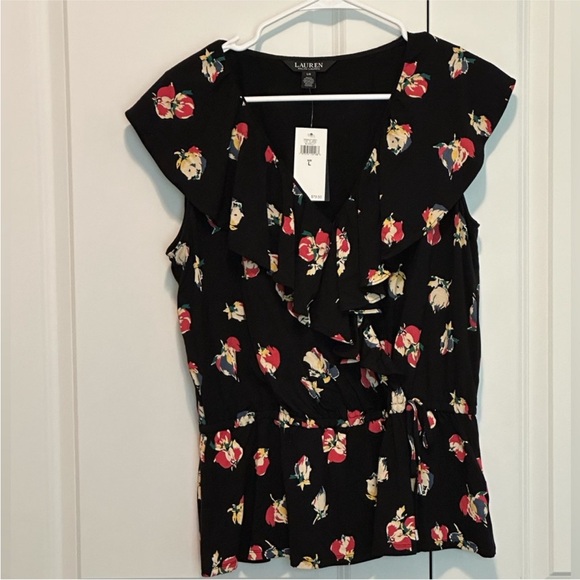 Ralph Lauren Floral Ruffle Trimmed Georgette Blouse Size Large - Picture 2 of 4